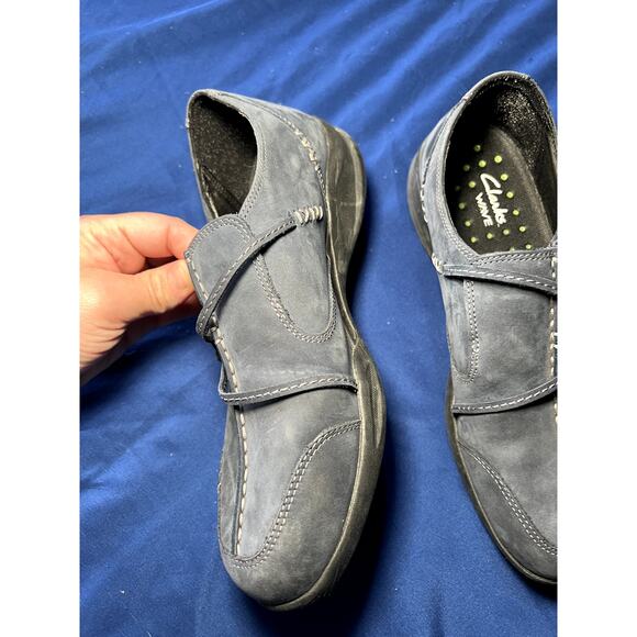 Clarks‎ wave navy comfort slip on clog loafers shoes womens 7.5 walking hiking - Picture 3 of 7